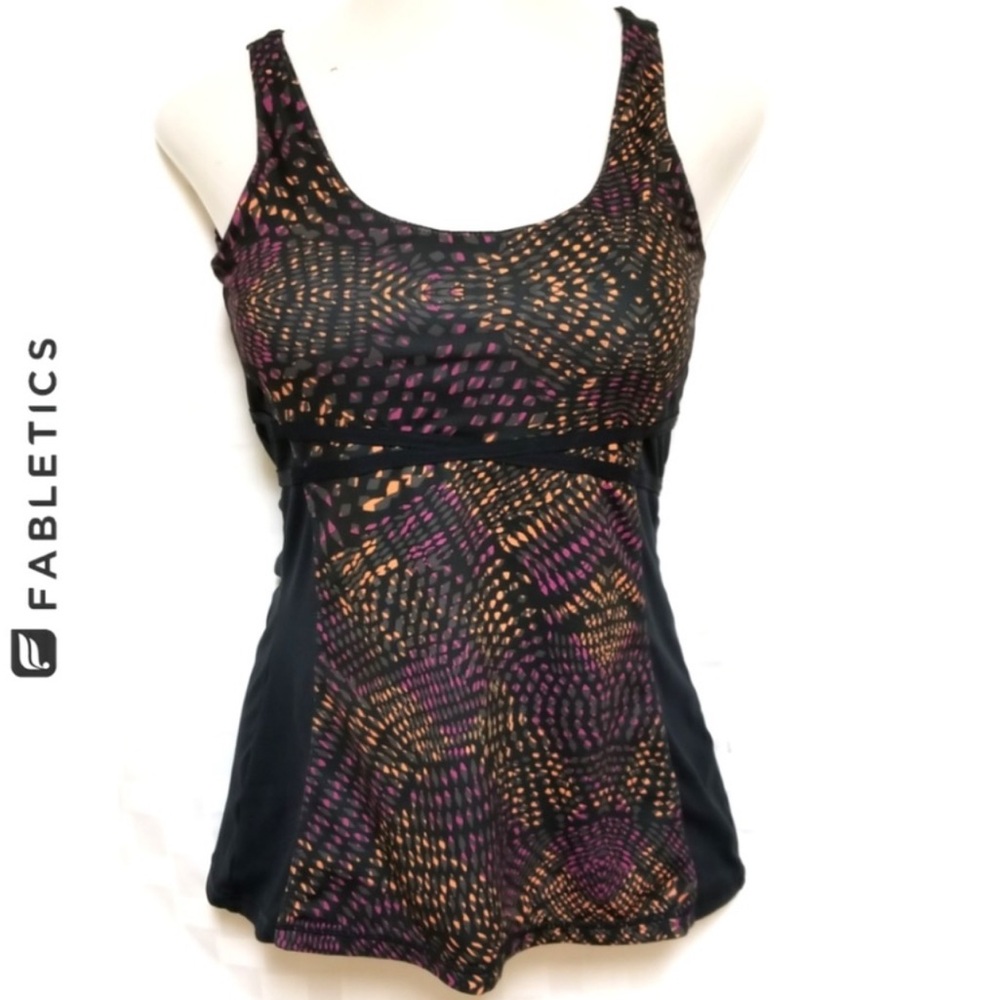 REDUCED🎈Fabletics Women's Black and Purple Patterned Top - Picture 2 of 7